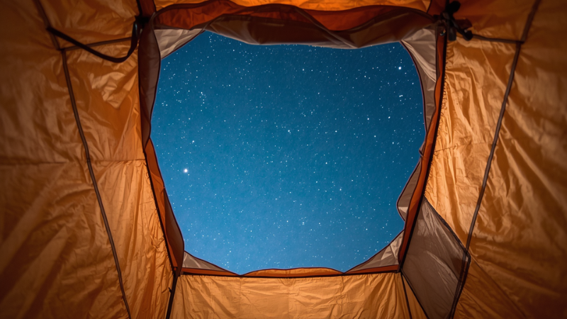 Detailed view of a high-quality camping tent bathtub floor and waterproof heat-taped seams.