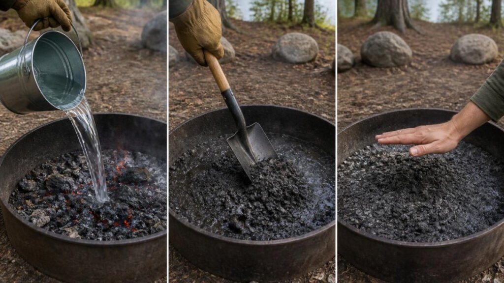 Damp firewood split open to expose the dry inner wood for starting a campfire